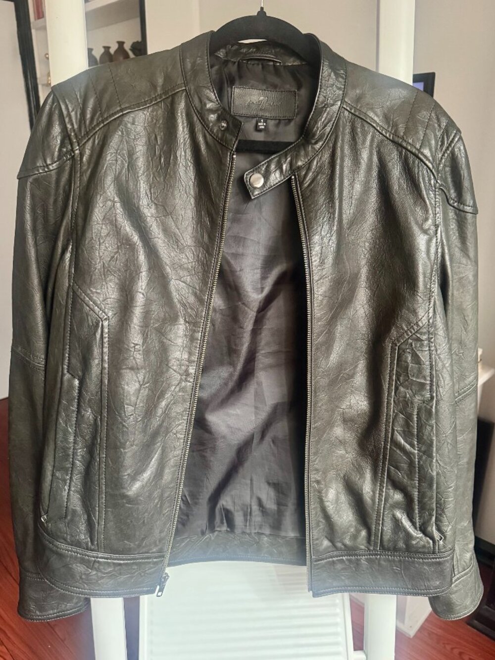 Men's 7 for All Mankind, black leather motor jacket, small